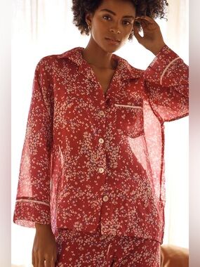 Papinelle Cheri Blossom Cotton & Silk Fuchsia Floral Top & Pants Pajama Set